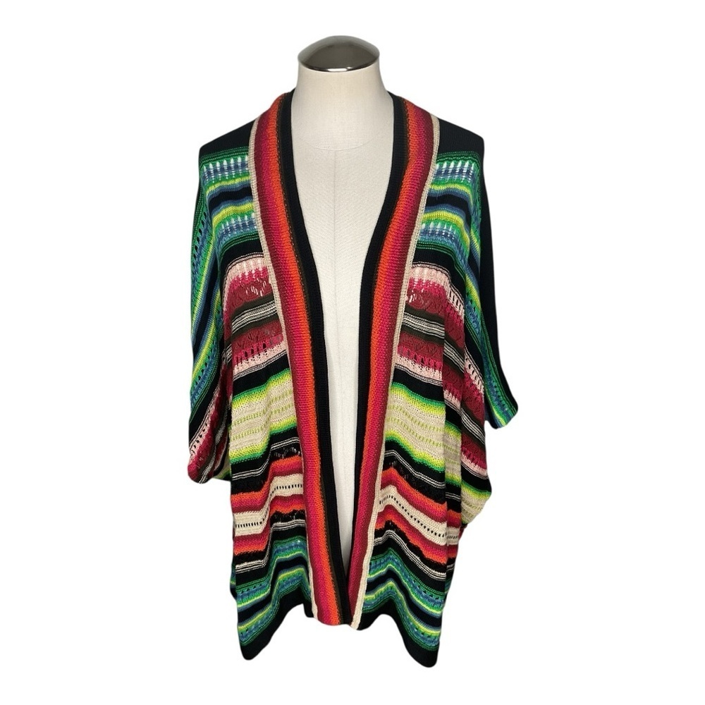 Lauren Ralph Lauren Striped Knit Open Front Cardigan Poncho One Size